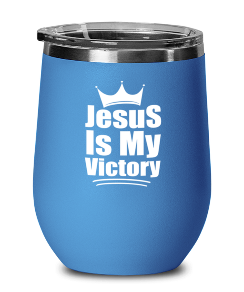 Jesus is My Victory, blue drinkware metal glass. Model 60062