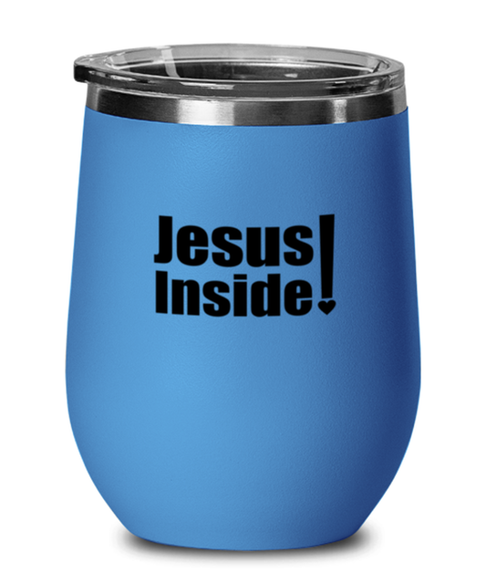 Jesus Inside, blue drinkware metal glass. Model 60062