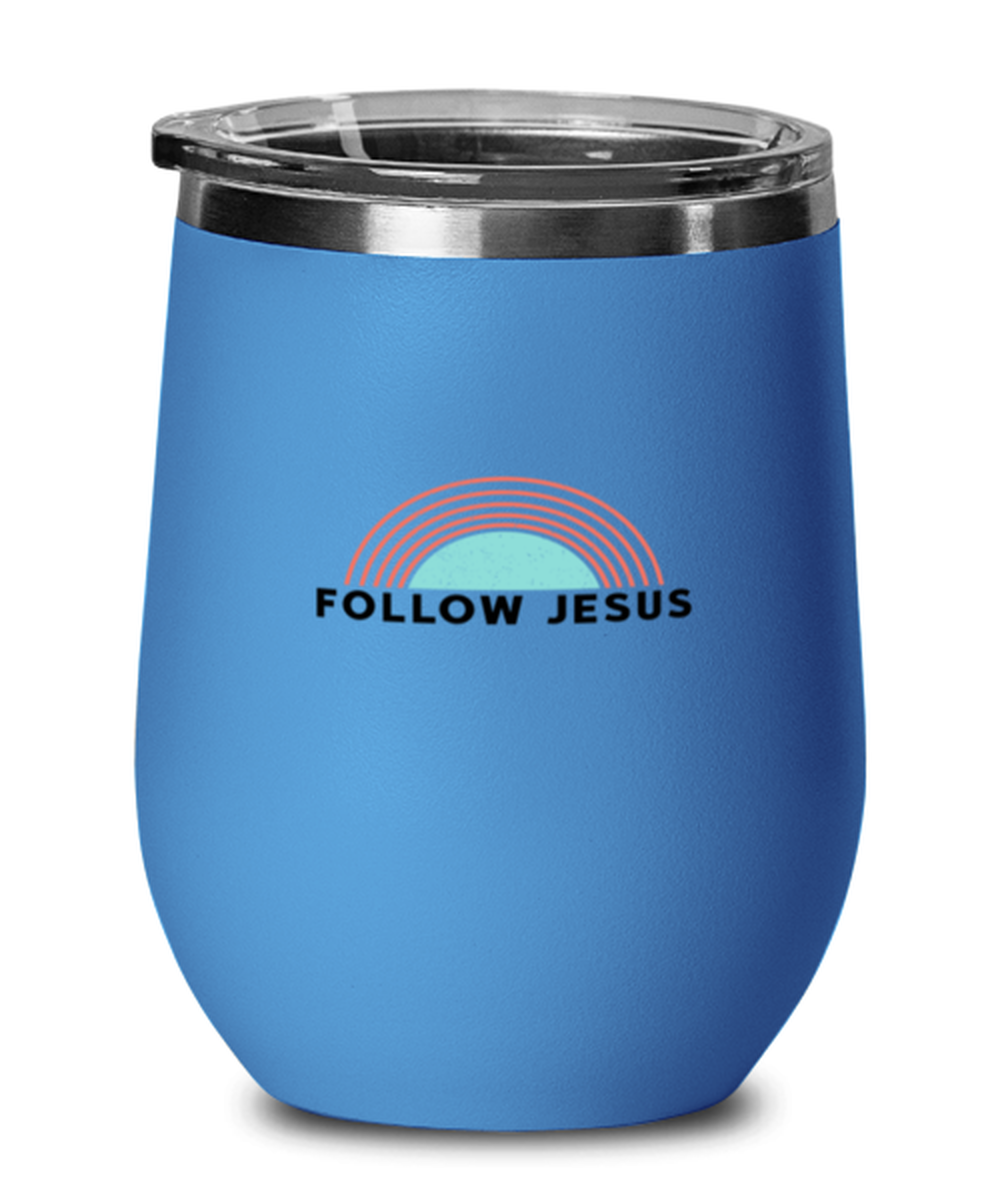 Follow Jesus, blue drinkware metal glass. Model 60062