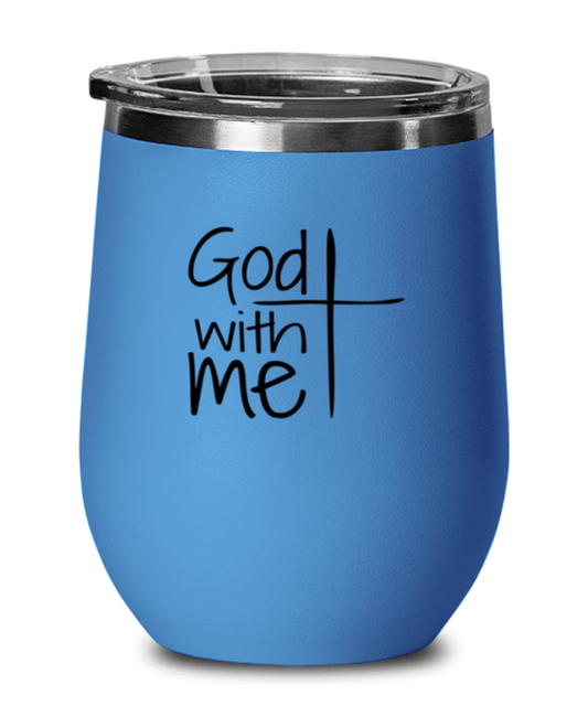 God With Me, blue drinkware metal glass. Model 60062