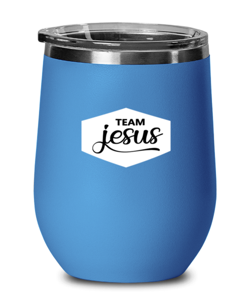 Team Jesus, blue drinkware metal glass. Model 60062