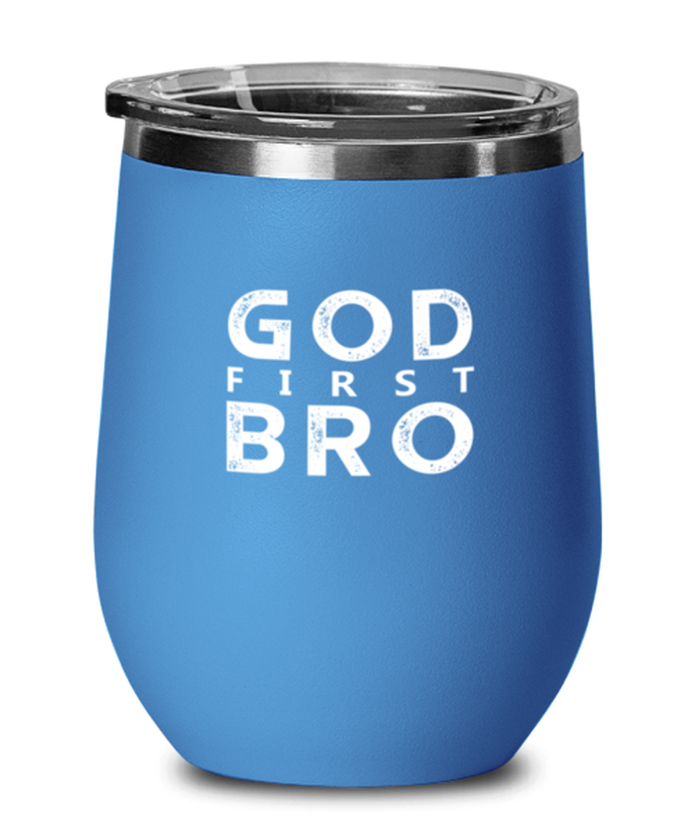 God First Bro, blue drinkware metal glass. Model 60062