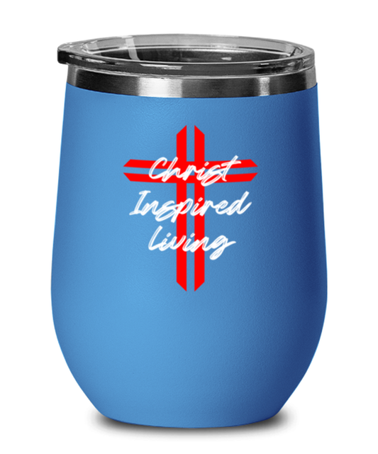 Christ Inspired Living, blue drinkware metal glass. Model 60062