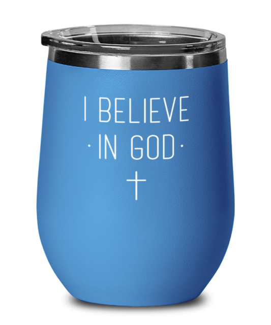 I Believe in God 2, blue drinkware metal glass. Model 60062