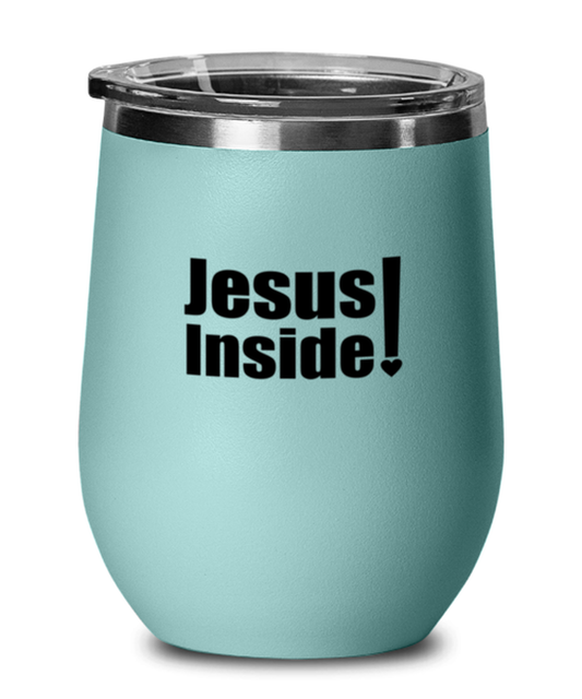 Jesus Inside, teal drinkware metal glass. Model 60063