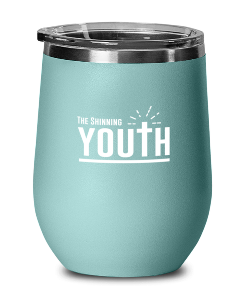The Shining Youth, teal drinkware metal glass. Model 60063