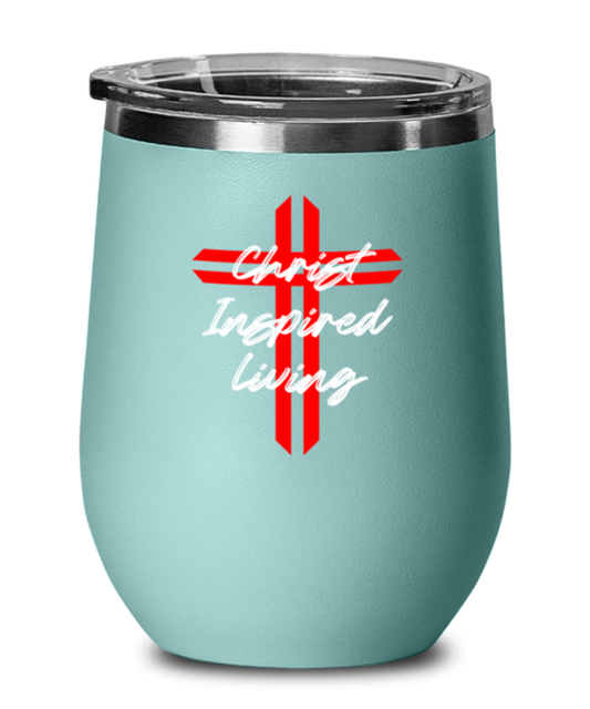 Christ Inspired Living, teal drinkware metal glass. Model 60063