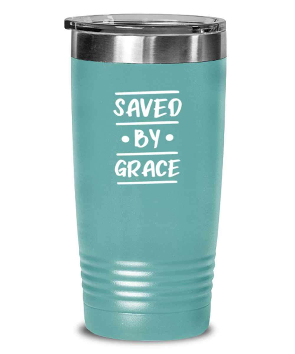 Saved by Grace, teal tumbler. Model 60064