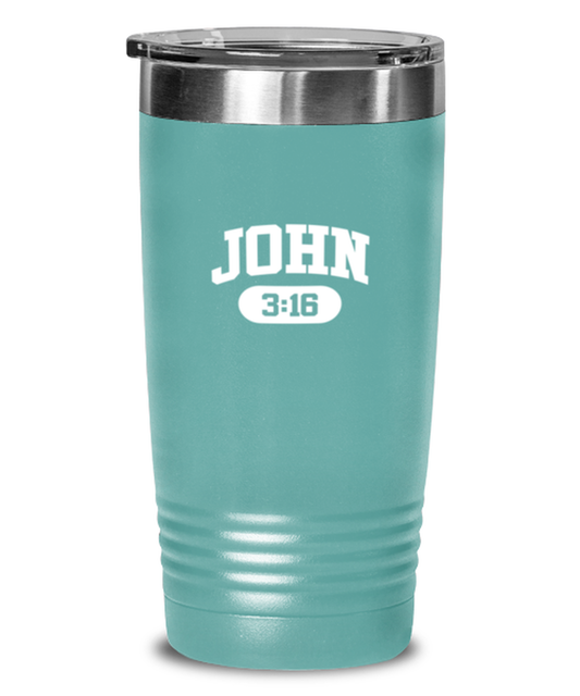 John 3:16, teal tumbler. Model 60064