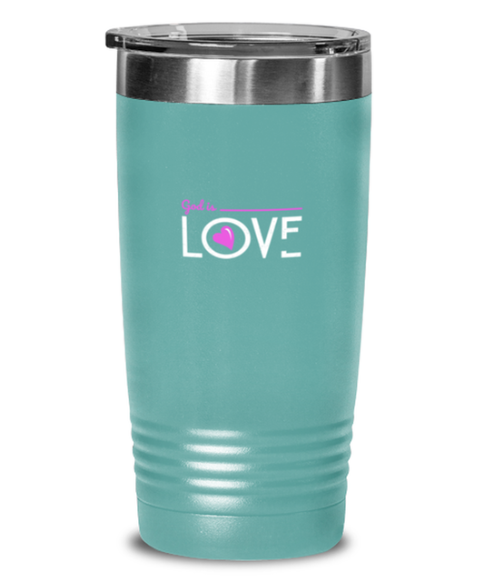 God is Love 2, teal tumbler. Model 60064