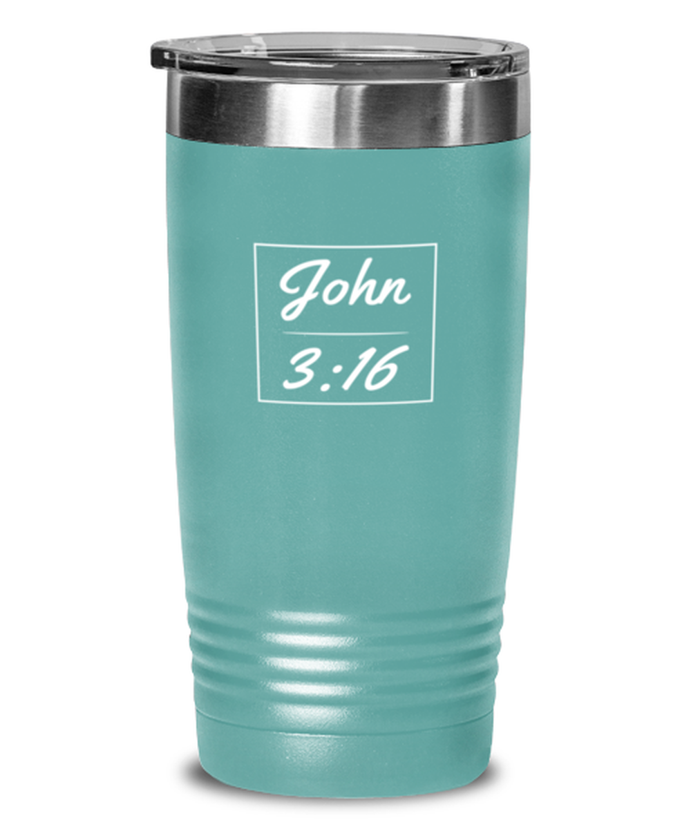 John 3:16, teal tumbler. Model 60064