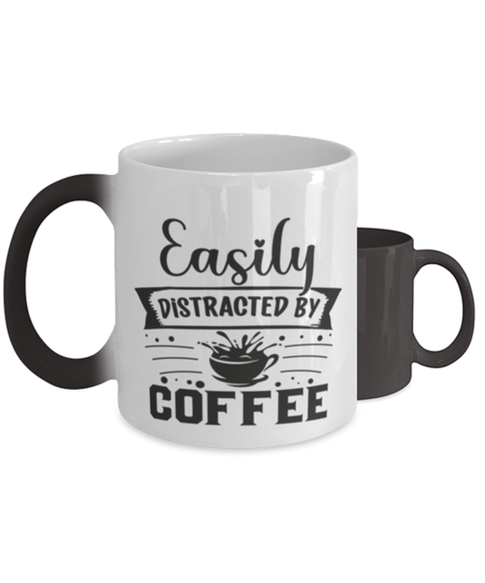 Easily distracted by coffee-01,  Heat Sensitive Color Changing Coffee Mug, Magic Coffee Cup. Model 60066