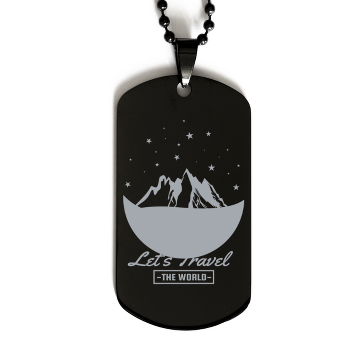 Lets Travel the World,  Black Dog Tag. Model 60068