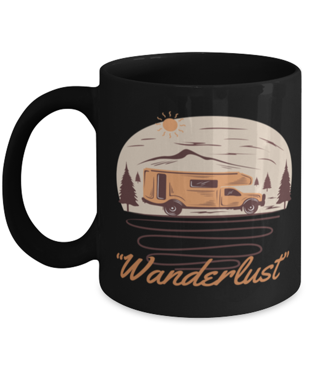 Wanderlust , black Coffee Mug, Coffee Cup 11oz. Model 60071