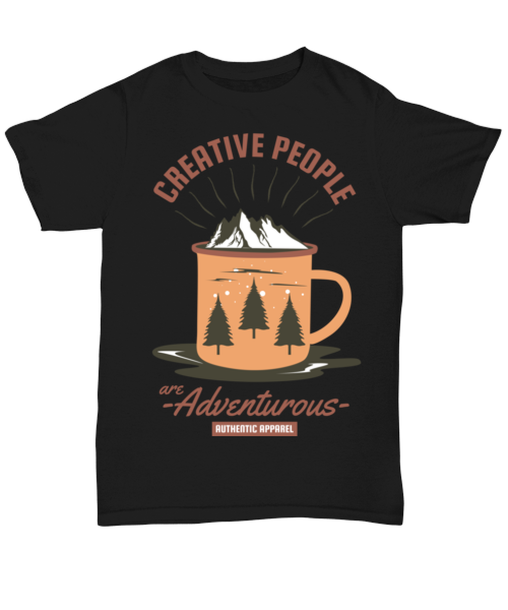 Creative People are Adventurous, black Unisex Tee. Model 60073