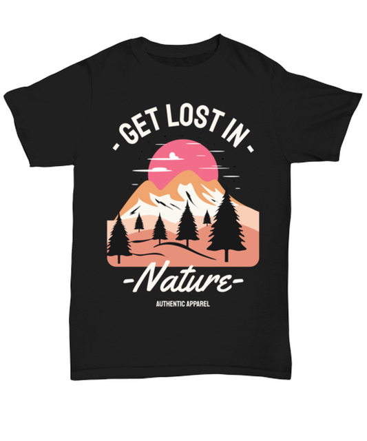 Get Lost In Nature, black Unisex Tee. Model 60073