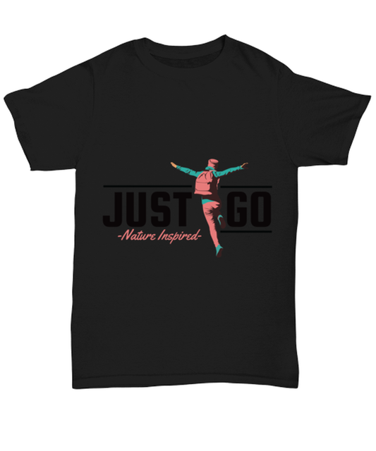 Just Go, black Unisex Tee. Model 60073