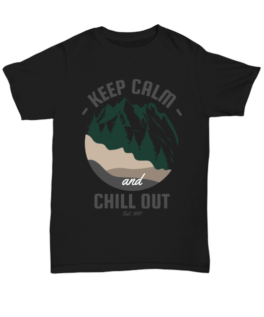 Keep Calm and Chill Out, black Unisex Tee. Model 60073