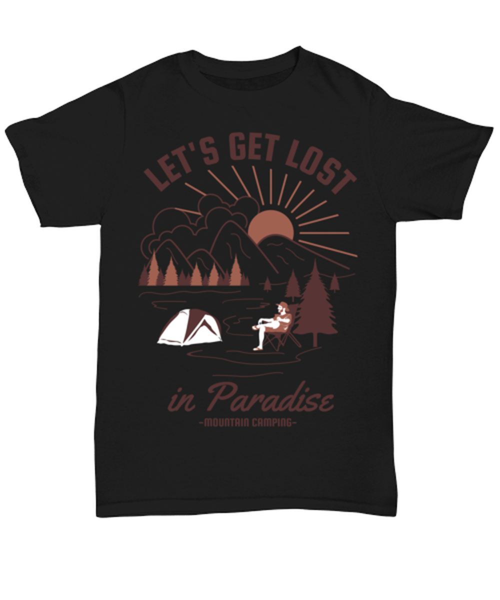 Lets Get Lost In Paradise, black Unisex Tee. Model 60073
