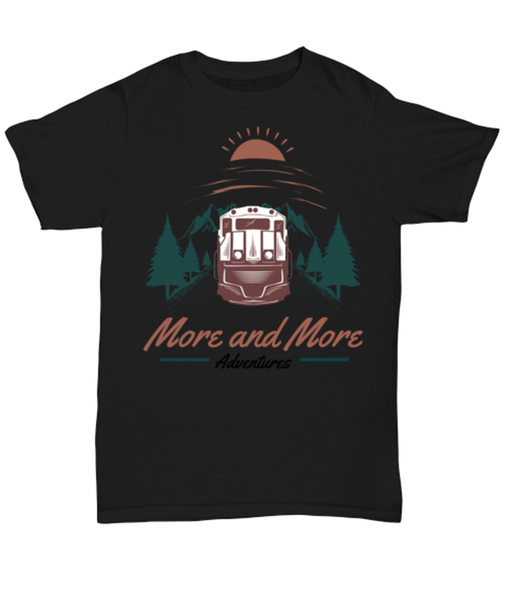 More and More Adventure, black Unisex Tee. Model 60073
