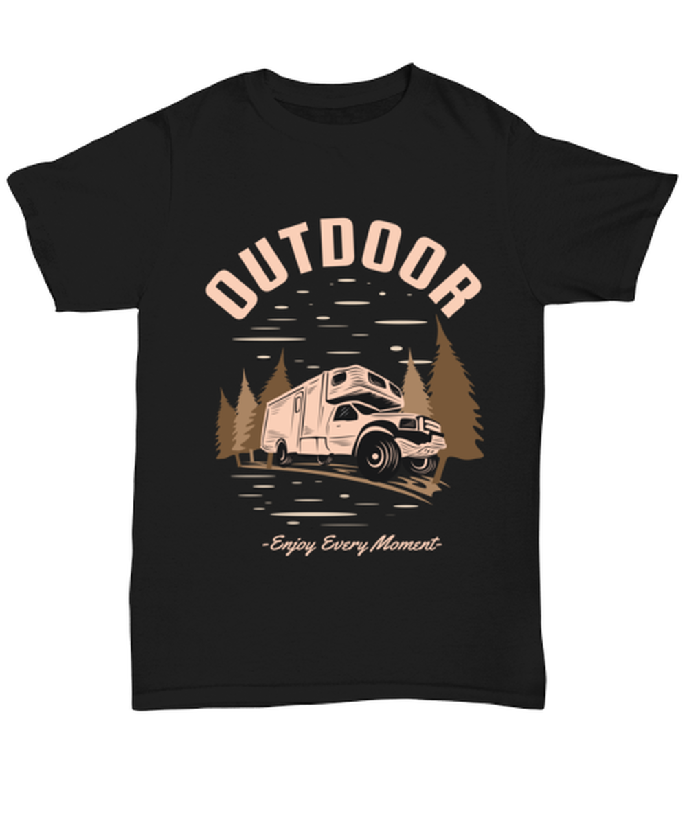 Outdoor Enjoy Every Moment, black Unisex Tee. Model 60073
