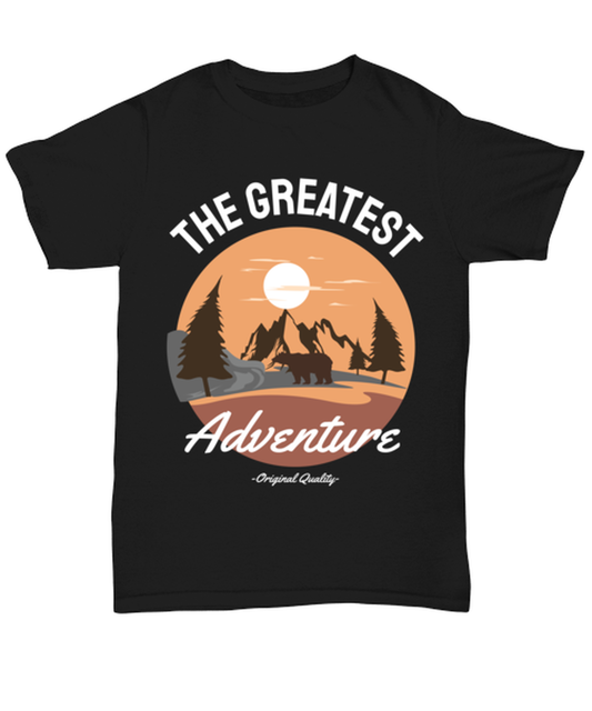 The Greatest Adventure, black Unisex Tee. Model 60073