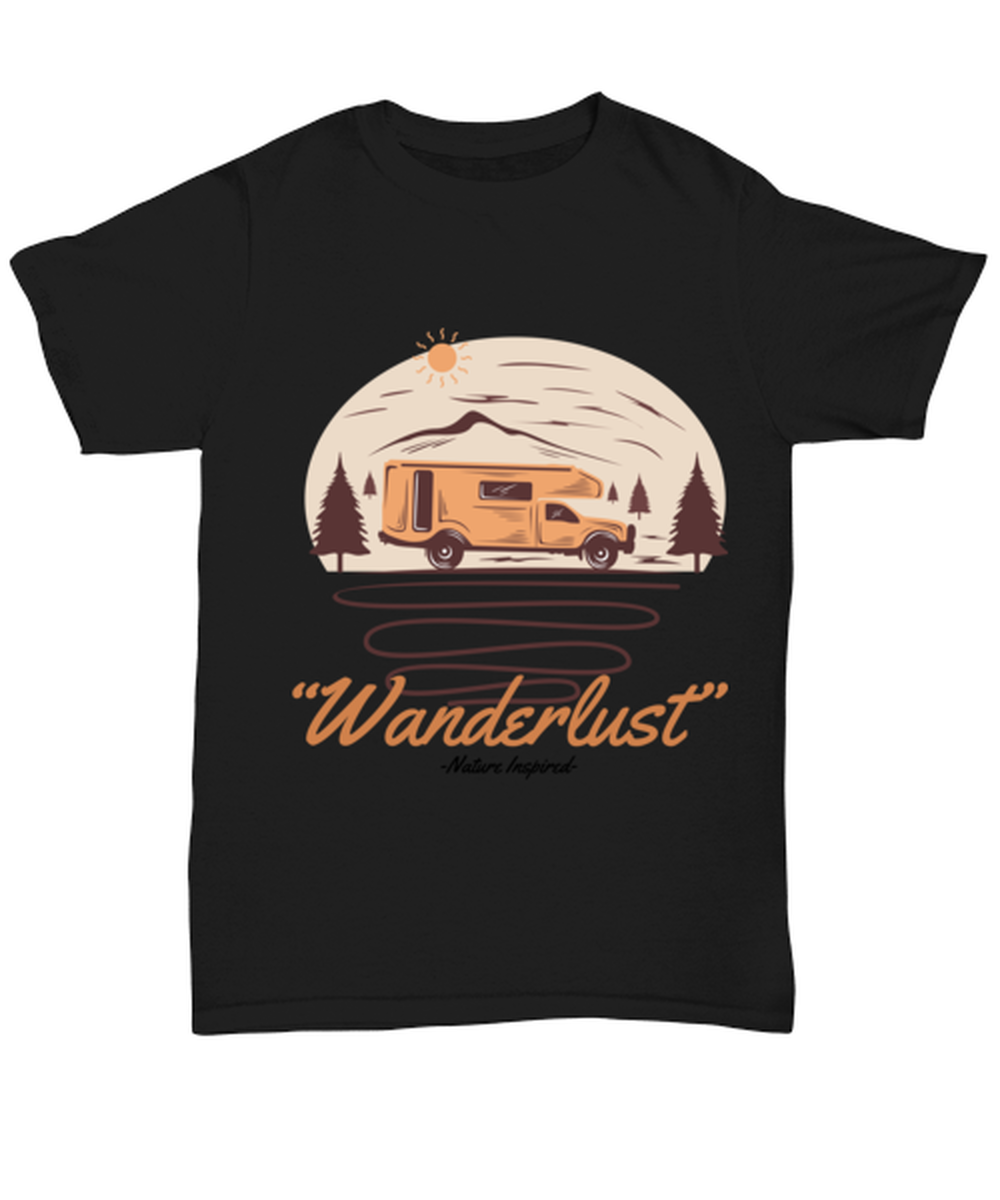 Wanderlust , black Unisex Tee. Model 60073