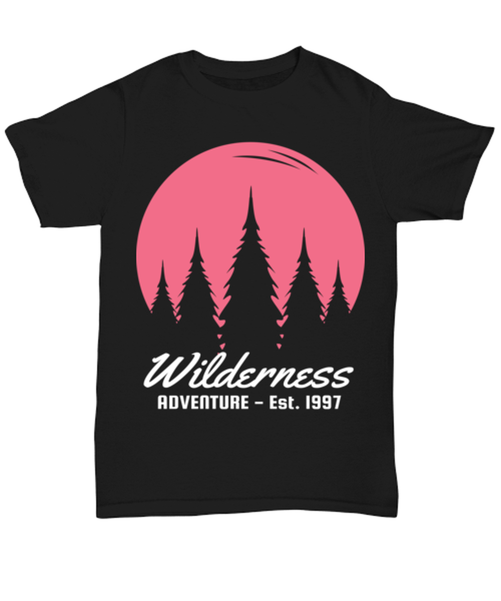 Wilderness Adventures, black Unisex Tee. Model 60073