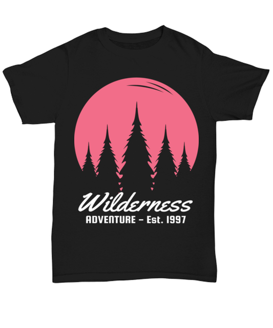 Wilderness Adventures, black Unisex Tee. Model 60073