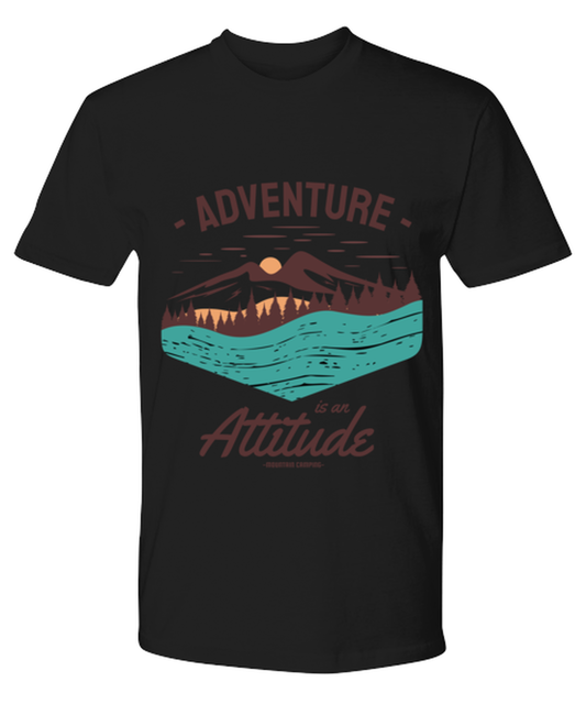 Adventure is an Attitude, black Premium Tee. Model 60073