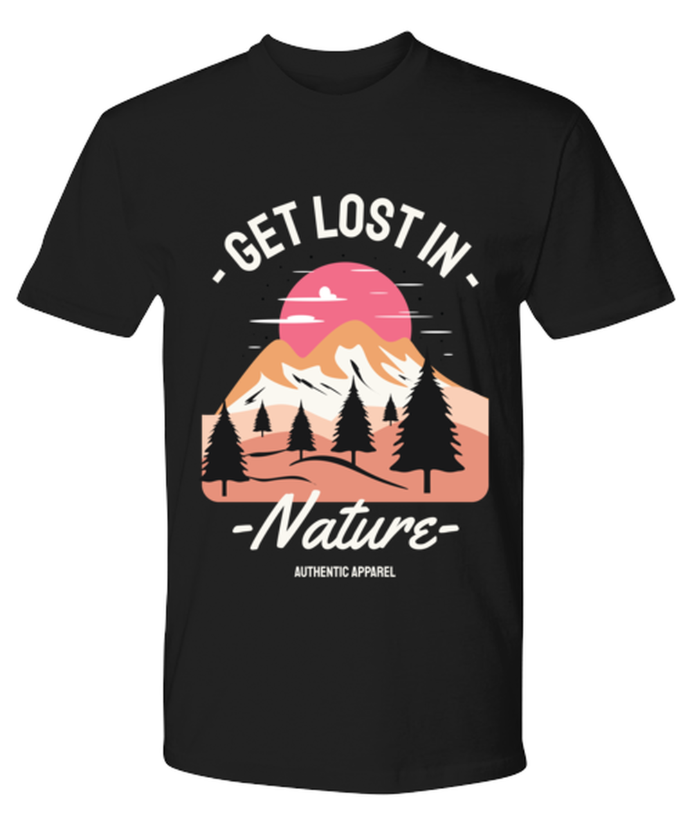 Get Lost In Nature, black Premium Tee. Model 60073