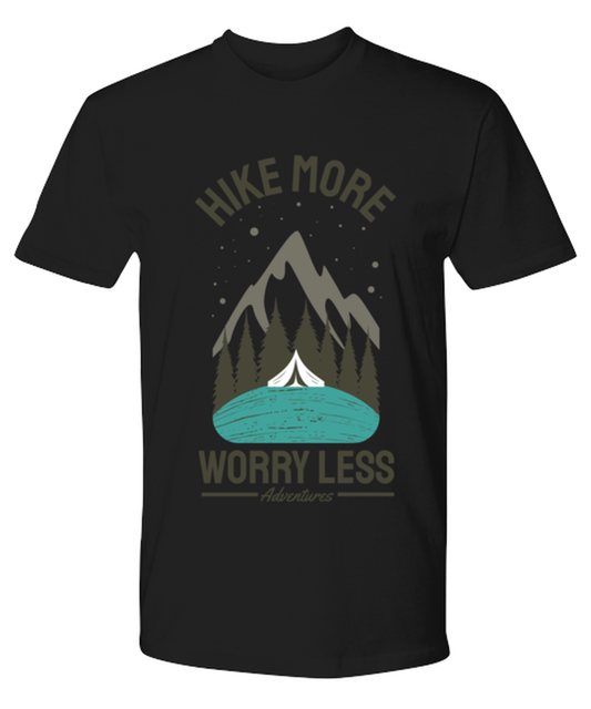 Hike More Worry Less, black Premium Tee. Model 60073