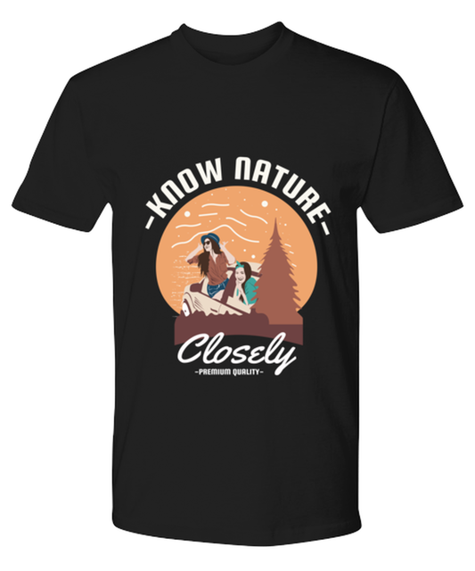 Know Nature Closely, black Premium Tee. Model 60073