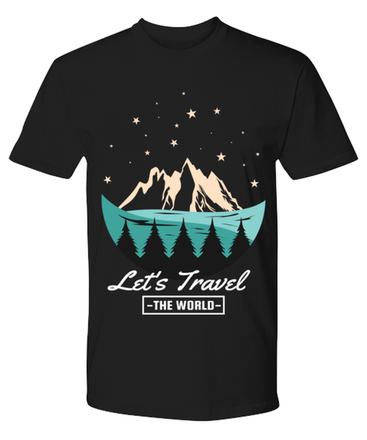 Lets Travel the World, black Premium Tee. Model 60073