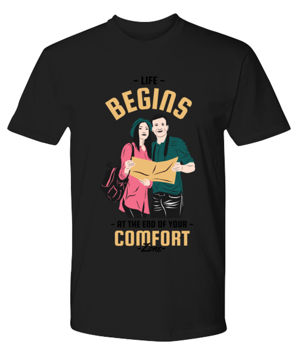 Life Begins at the End, black Premium Tee. Model 60073