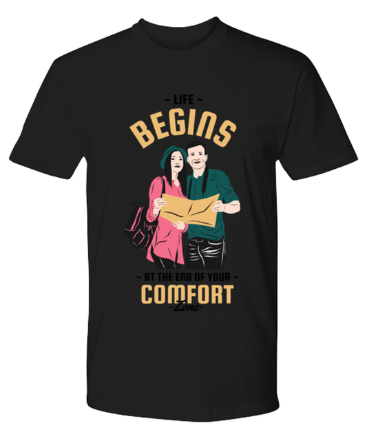 Life Begins at the End, black Premium Tee. Model 60073