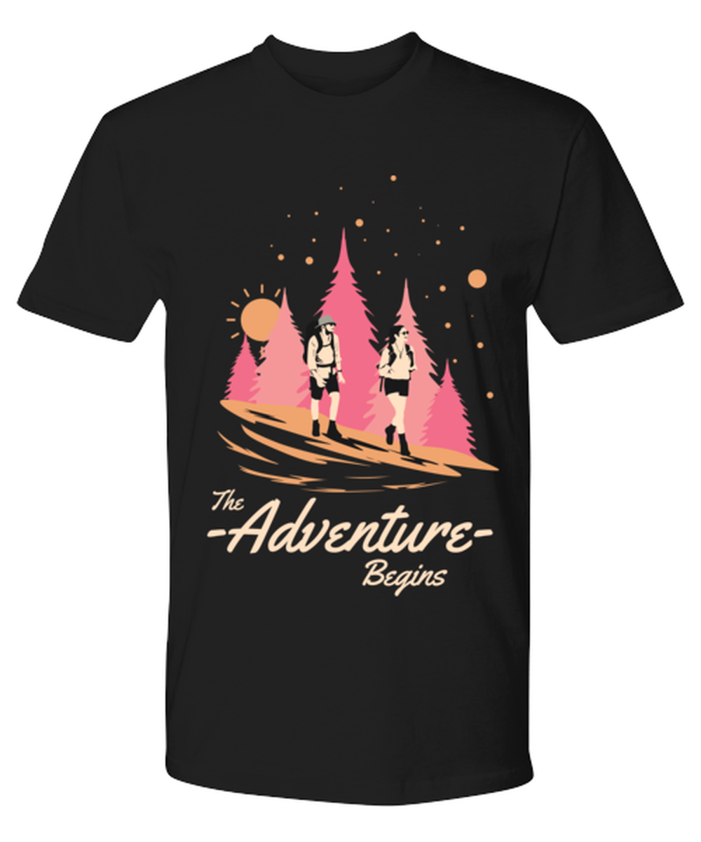 The Adventure Begins, black Premium Tee. Model 60073