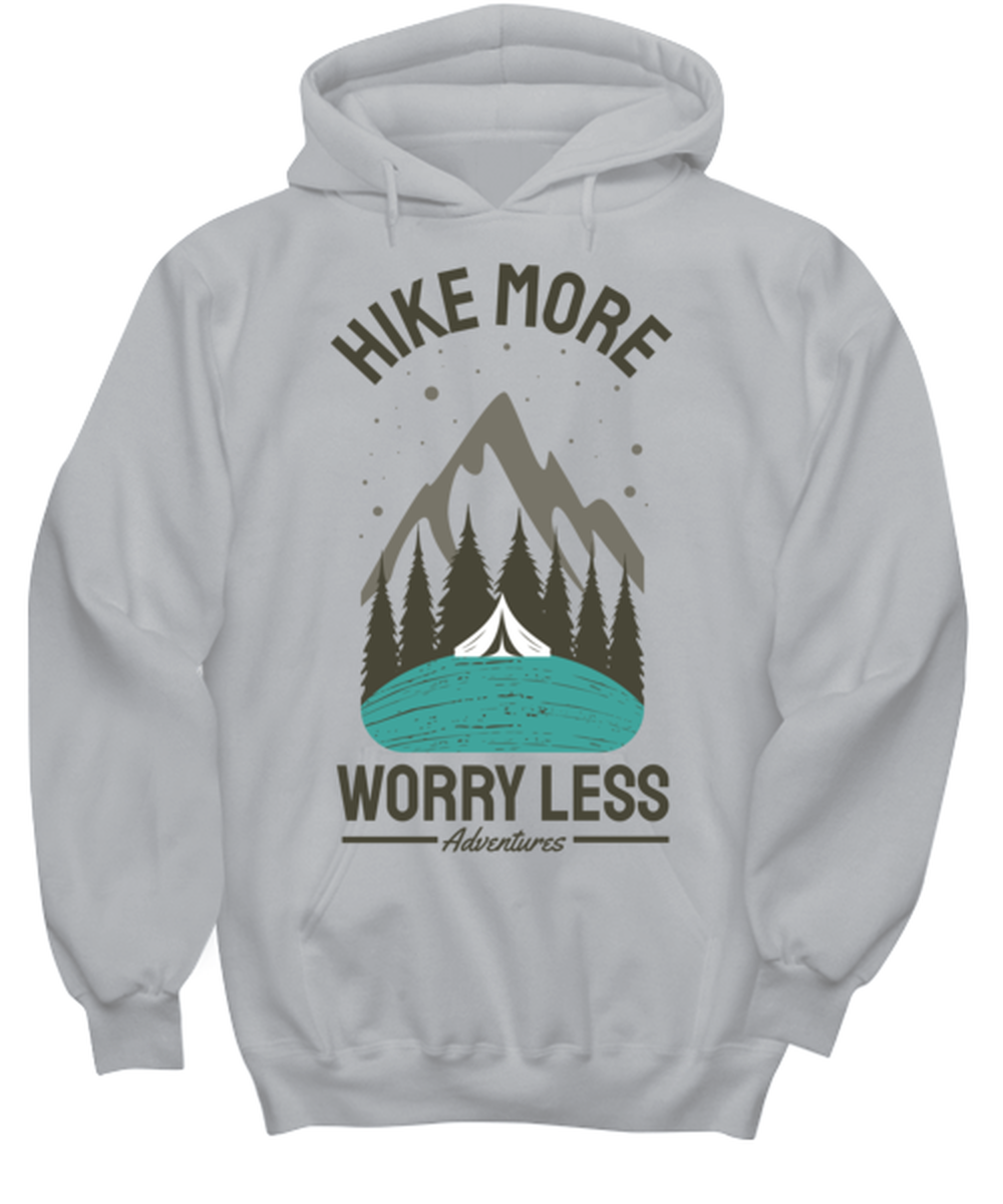 Hike More Worry Less, grey Hoodie. Model 60074