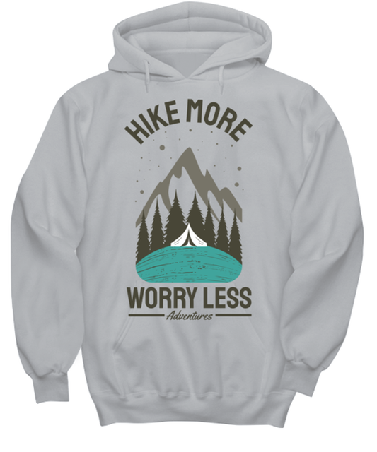 Hike More Worry Less, grey Hoodie. Model 60074
