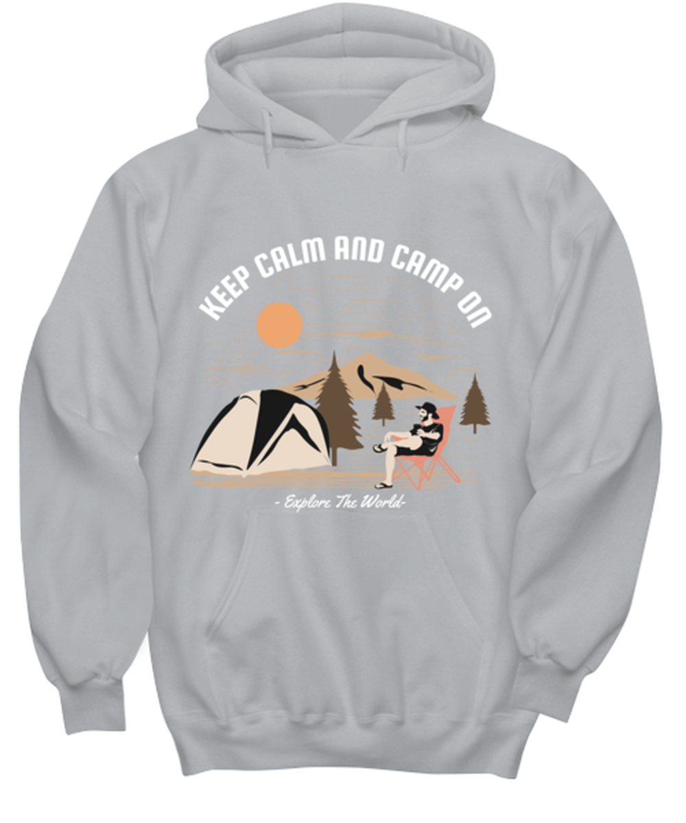 Keep Calm and Camp On, grey Hoodie. Model 60074