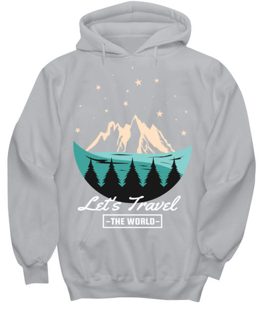 Lets Travel the World, grey Hoodie. Model 60074