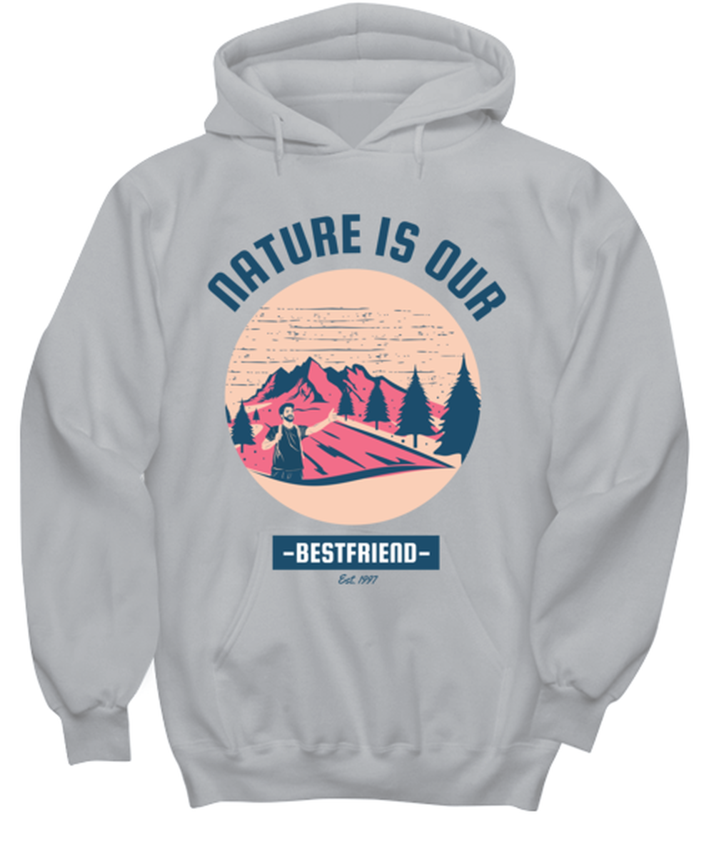Nature is Our Best Friend, grey Hoodie. Model 60074