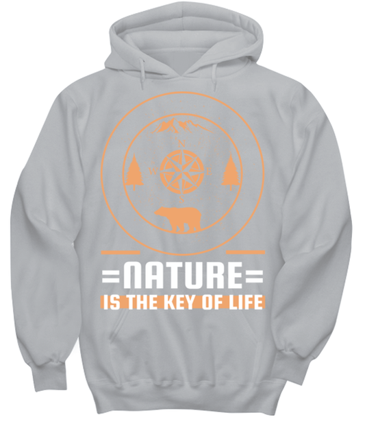 Nature is the Key to Life, grey Hoodie. Model 60074