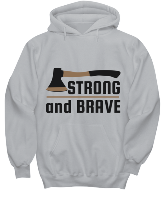 Strong and Brave, grey Hoodie. Model 60074