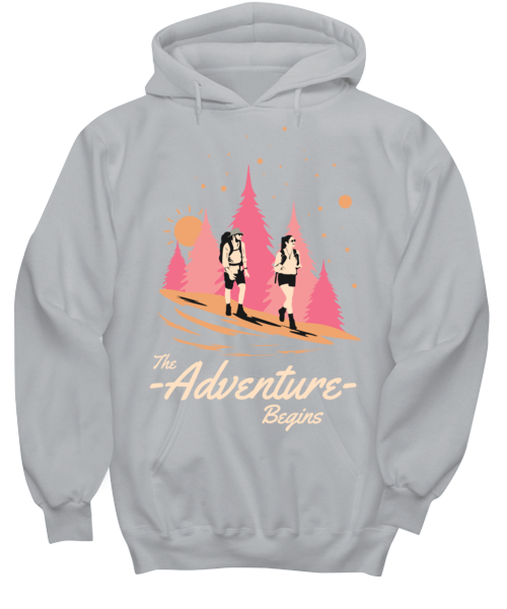 The Adventure Begins, grey Hoodie. Model 60074