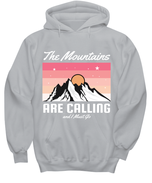 The Mountains are Calling, grey Hoodie. Model 60074