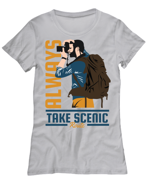 Always Take Scenic Route, grey Women's Tee. Model 60074