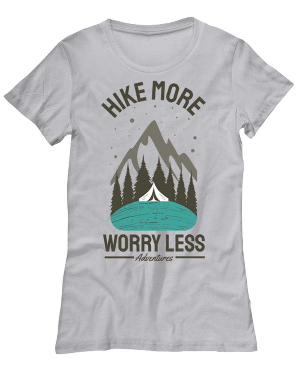 Hike More Worry Less, grey Women's Tee. Model 60074