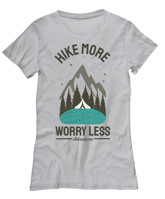 Hike More Worry Less, grey Women's Tee. Model 60074