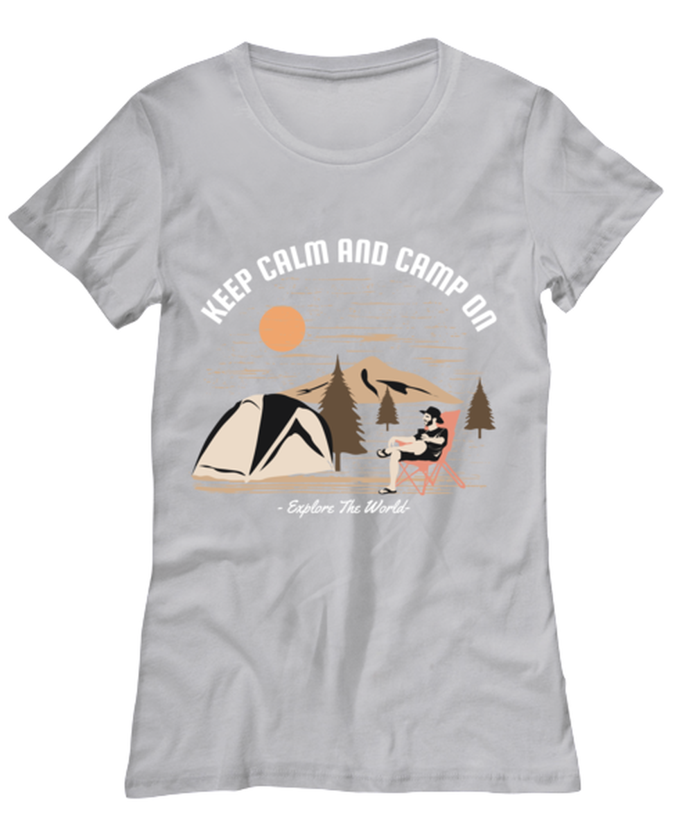 Keep Calm and Camp On, grey Women's Tee. Model 60074